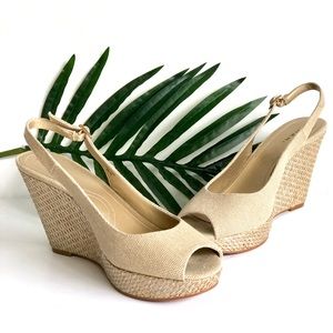 TAHARI Taylor Wedge Peep Toe Slingback Shoes